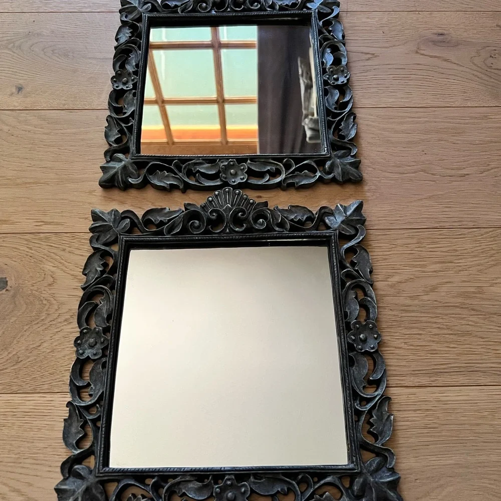 Cool Gunmetal Gray Floral Wall Mirror Set